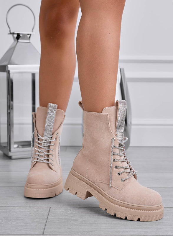 FULVIA - Botines Alexoo beige con cordones y lengüeta joya