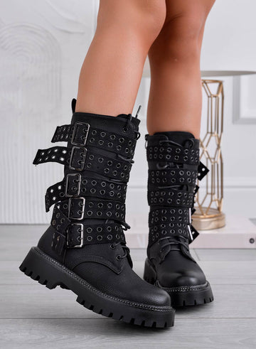 GENEVIEVE - Bottes biker noires avec boucles