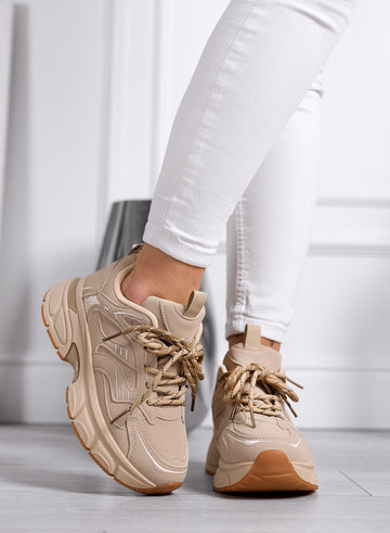 GIORGIA - Sneakers  beige Chunky con Suola Alta e lacci bicolore