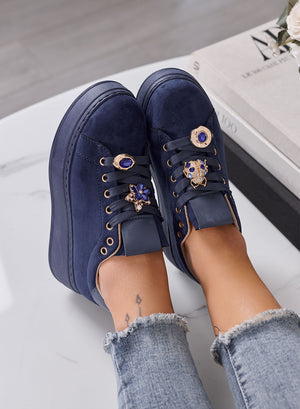 GIULY - Sneakers Donna blu platform e Charms Gioiello