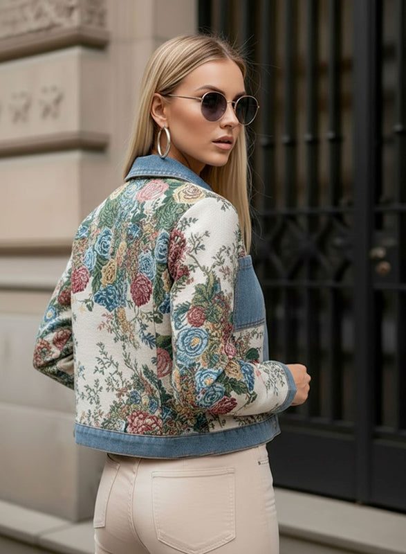 Chaqueta vaquera con tejido jacquard floral
