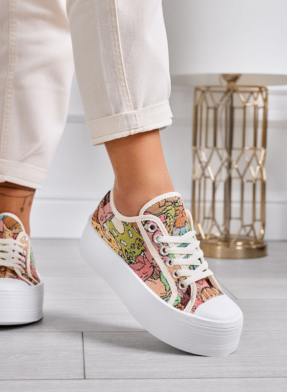 HALO - Sneakers platform multicolor in tela con suola alta bianca