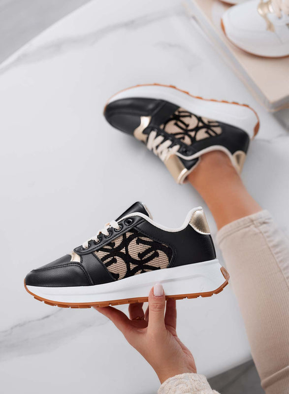 HARRIS - Zapatillas de mujer negras con diseño elegante y detalles dorados