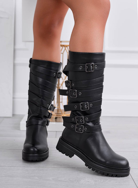 HILDA - Botas biker negras con hebillas