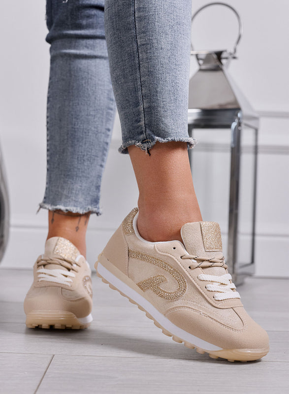 HONEY - Sneakers Donna beige Scamosciate con glitter oro