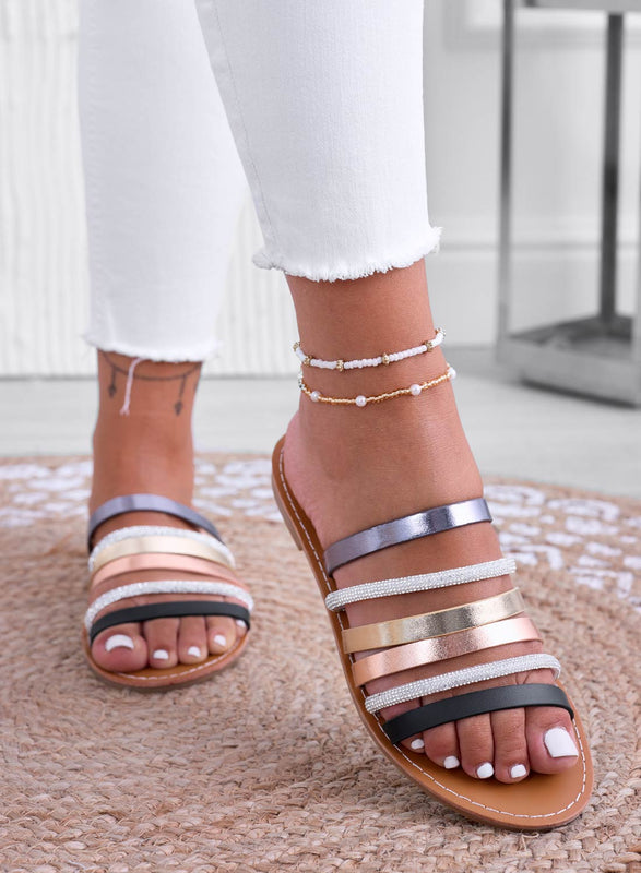 IDAA - Sandales mules multicolores avec brides ornées de strass