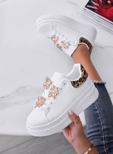 IRENE - Deportivas blancas con espalda de lunares y mariposas joya doradas