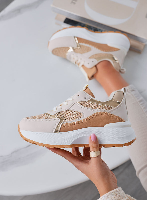 IRIS - Zapatillas beige con insertos en tejido