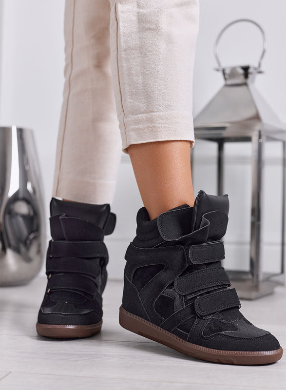 JANNY - Sneakers Alte Donna Nere con Zeppa Interna e Strappi