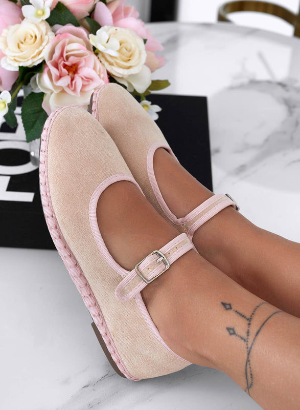 JENNIFER - Ballerines frioulanes beiges en daim avec boucle