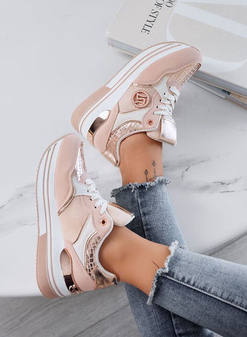 JENNY - Zapatillas rosas con cuña y detalles metalizados