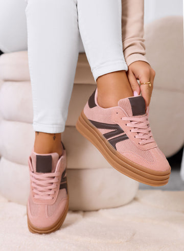 JOLENE - Sneakers rosa con dettagli marroni e suola platform
