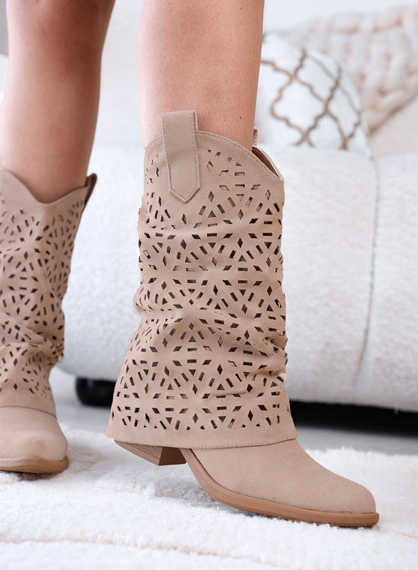 JULY - Suede perforated mud camper ankle boots with cuff