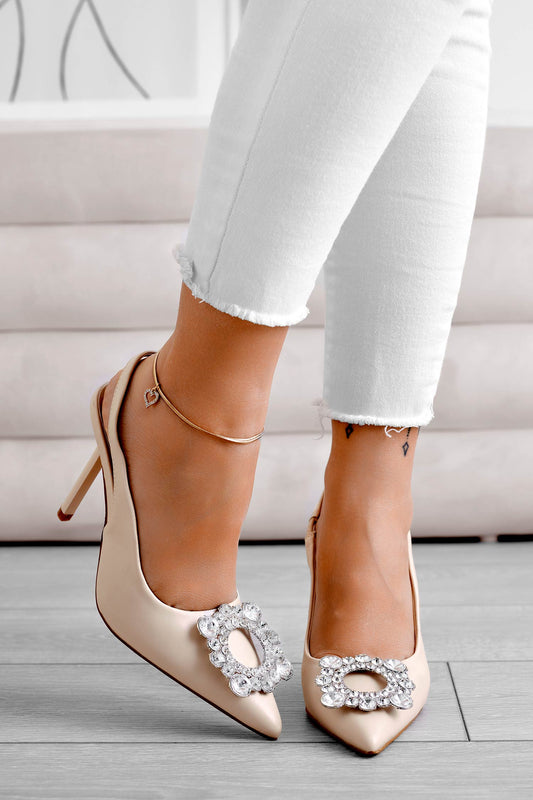 KALEY - Zapatos beige con placa joya