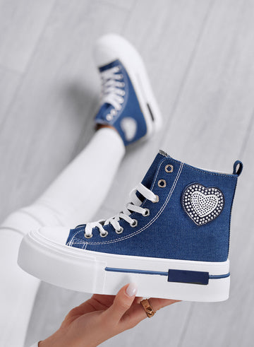 LARA - Zapatillas altas azul con suela platform y aplicación de corazón