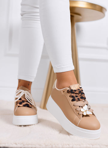 LAURA - Sneakers fango platform con lacci animalier e dettagli gioiello