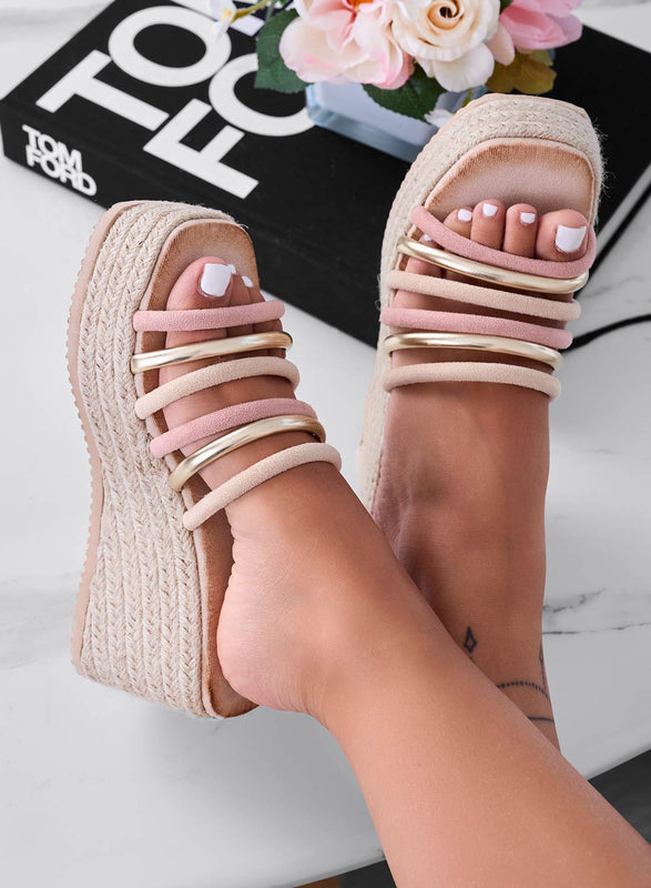 LAZZA - Sandalias sabot con cuña y bandas multicolor rosa