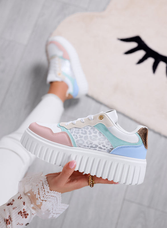 LEILA - Zapatillas plataforma multicolor con insertos de diseño estampado