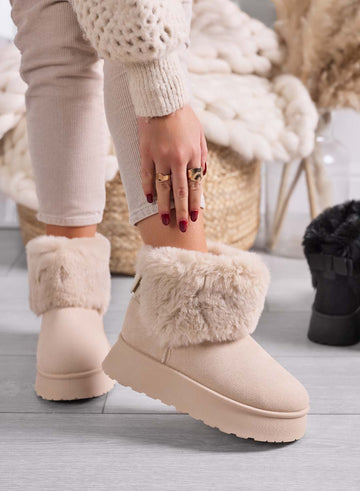 LIAA - Botines beige para mujer acolchados con piel sintética suave