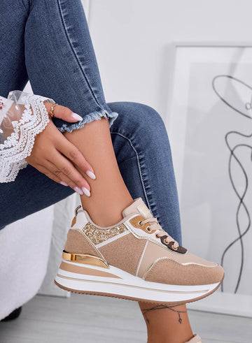 LIARS - Zapatillas color barro con brillo dorado y plataforma