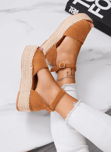 LICIA - Camel platform espadrilles with ankle strap