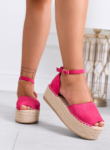 LICIA - Light fuchsia platform espadrilles with ankle strap