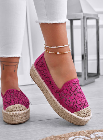 Espadrilles fuchsia brodées avec semelle compensée