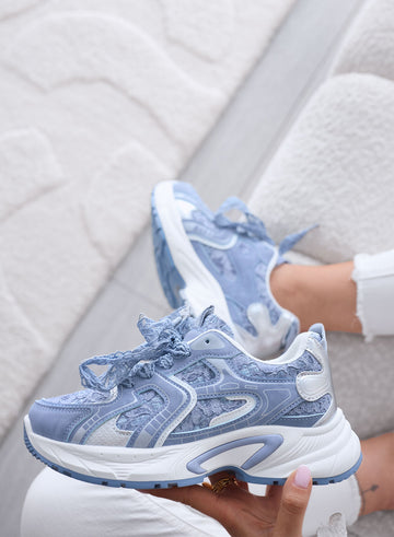 LINA - Zapatillas azules con cordones de encaje y suela gruesa