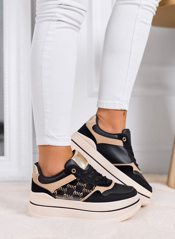 LOREDANA - Sneakers nere con dettagli oro e maxi suola platform
