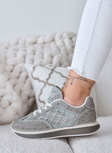 LORENA - Zapatillas verdes con encaje y strass brillantes