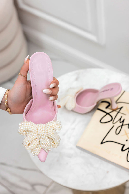 MABEL - Zapatos de salón destalonados rosas con lazo de perlas