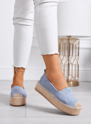 MAGDA - Blue platform espadrilles with crochet toe and rope sole