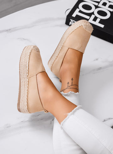 MAGDA - Espadrilles plateforme beige avec bout en crochet et semelle en corde