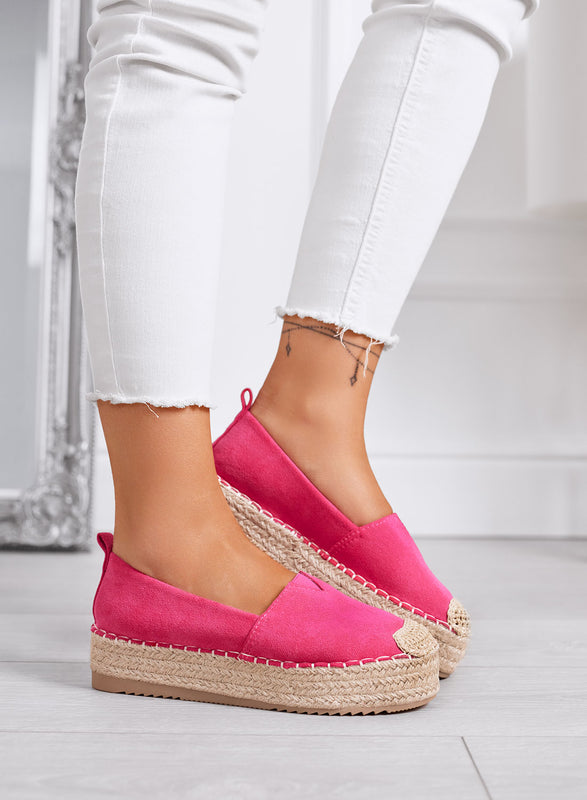 MAGDA - Espadrillas platform fuxia con punta crochet e suola in corda