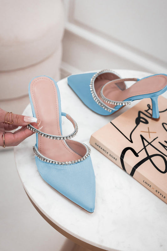 MAGGIE - Zapatos de salón azules destalonados con pedrería