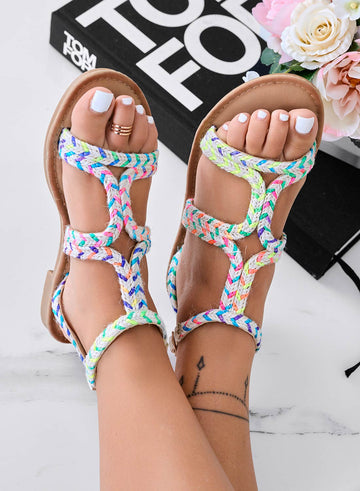 MARIAH - Sandalias planas de cuerda multicolor