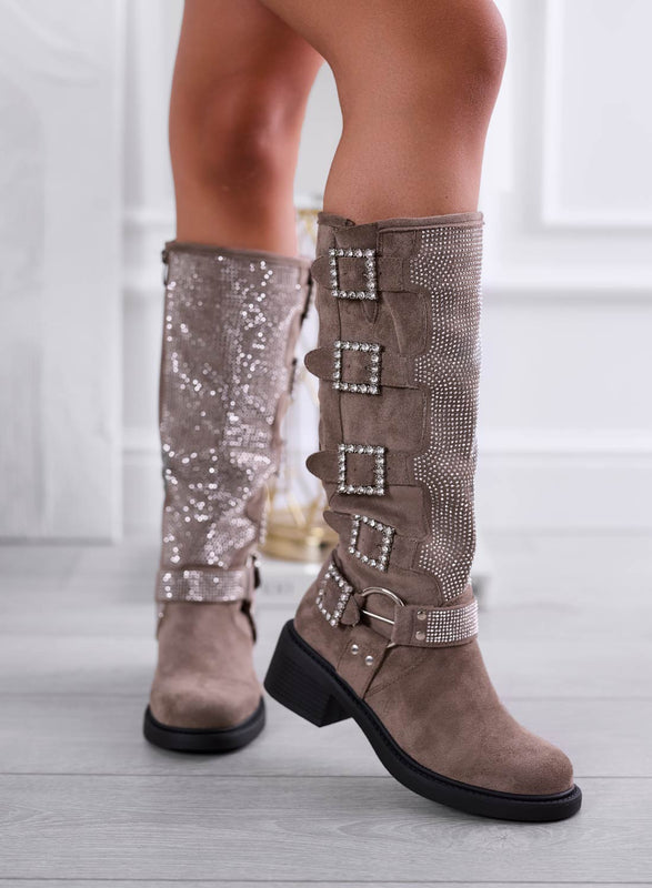 MARIELLA - Botas de barro joya con hebillas de strass