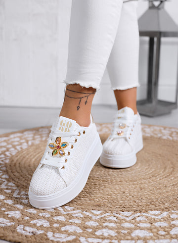MARISA - Sneakers bianche platform  con applicazione gioiello