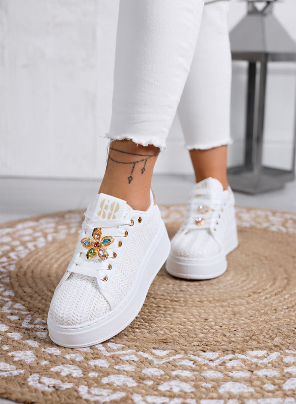 MARISA - Sneakers bianche platform  con applicazione gioiello
