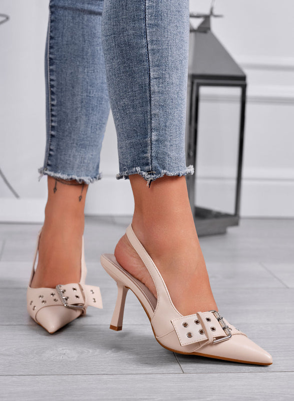 MARISOL - Salones slingback beige con hebilla de estilo punk