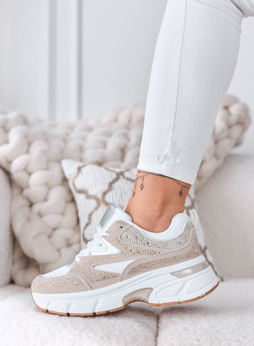 MARTINA - Zapatillas beige con strass y suela plataforma chunky