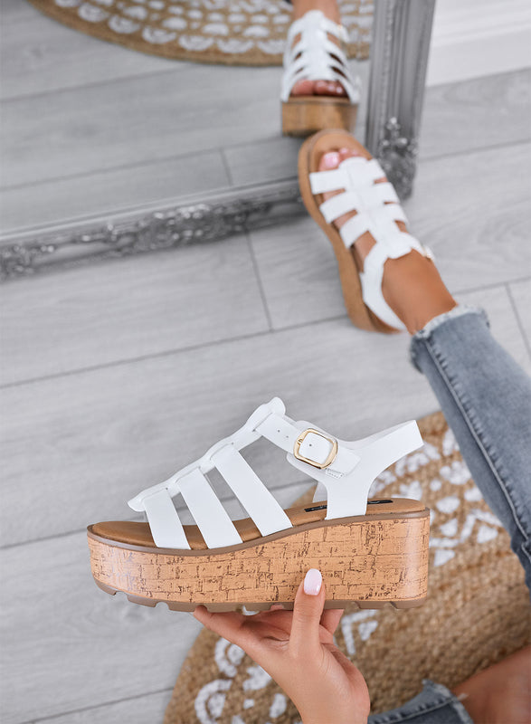 MATILDE - Sandalias blancas con cuña platform efecto corcho