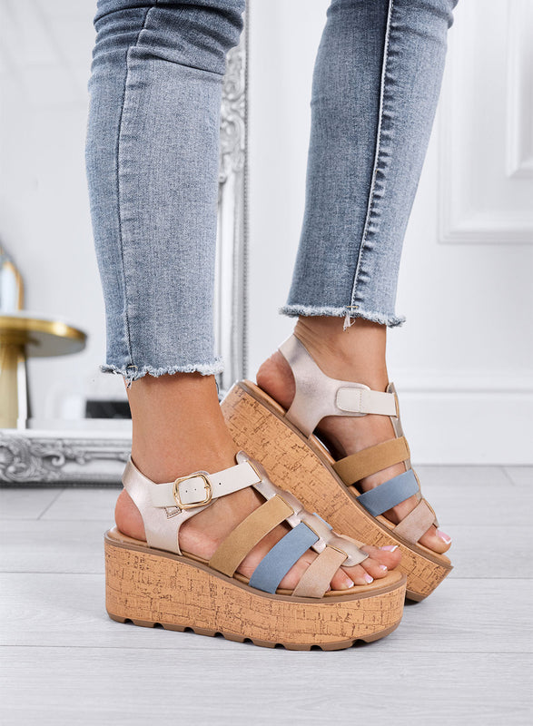 MATILDE - Sandalias multicolor con cuña platform efecto corcho