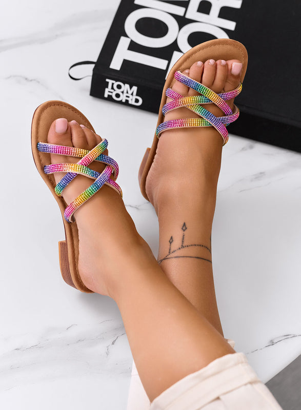 MEDDY - Sandali multicolor a ciabatta con fasce gioiello in strass