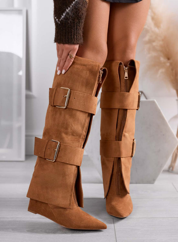 MEDELLIN - Botines camel con cremallera y hebillas