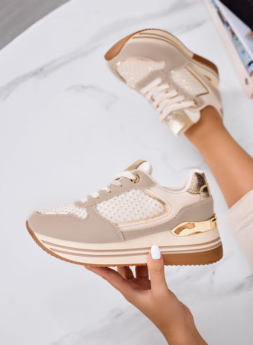 MELEK - Zapatillas beige con detalles dorados y suela plataforma