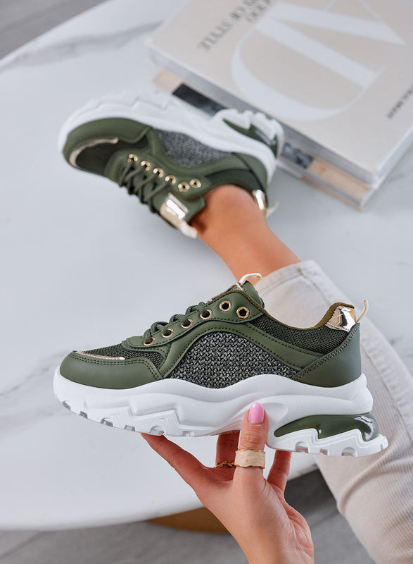 MELITA - Zapatillas verdes con inserciones en tejido