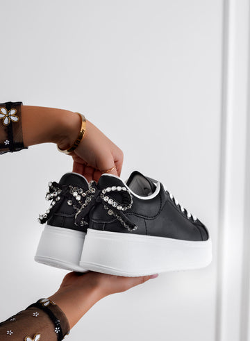 MILE - Zapatillas negras con suela gruesa y lazo de strass