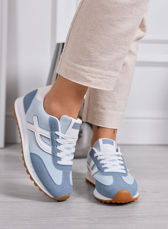 MONICA - Powder blue sneakers with white inserts and laces