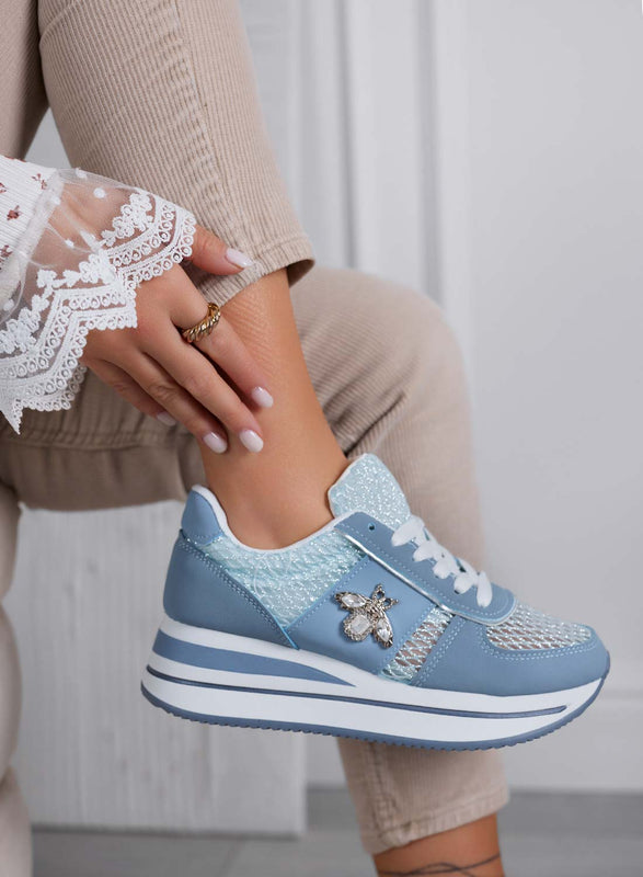 MOORE - Zapatillas azules con malla transpirable y detalle de abeja joya
